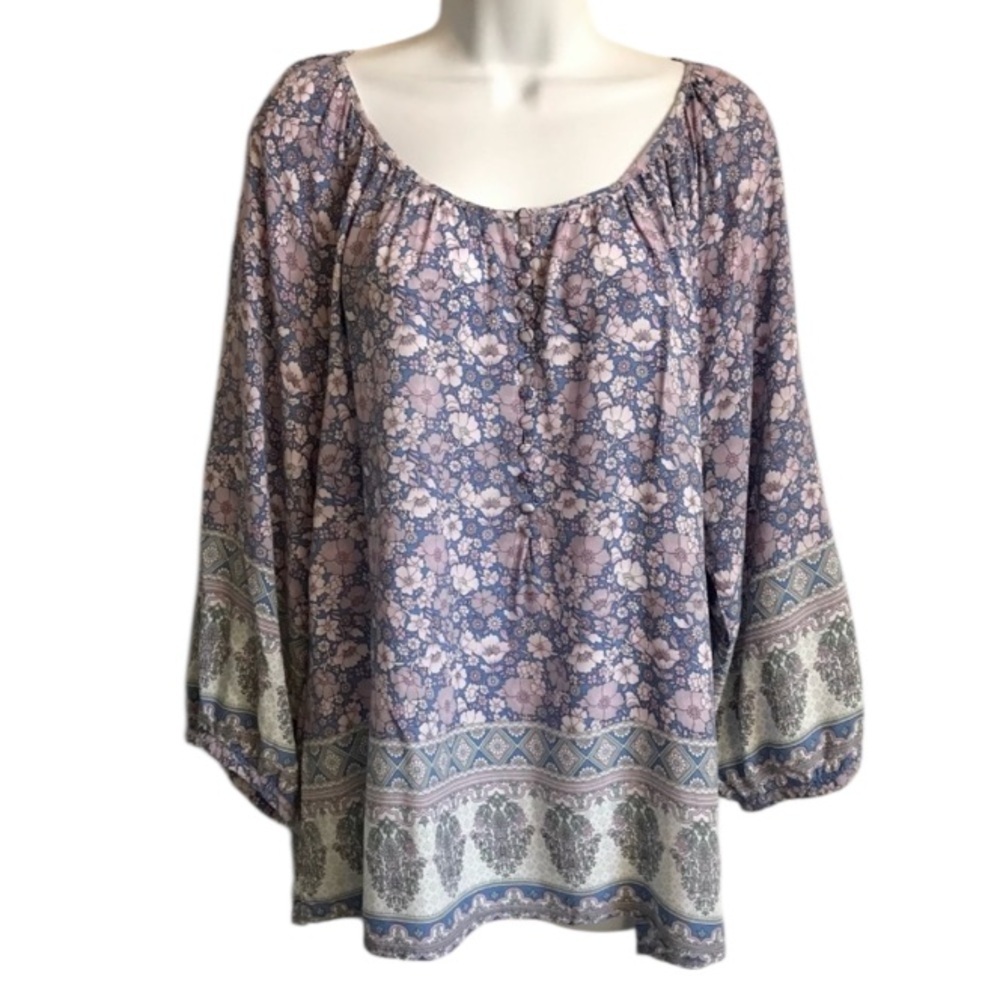 🔴 4/$15 Cynthia Rowley Women’s 1X Lavender Blue Floral Paisley Rayon Top in EUC
